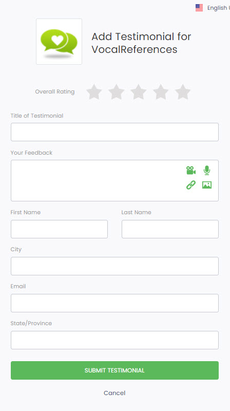 Unique url for each account to collect testimonials from your customers