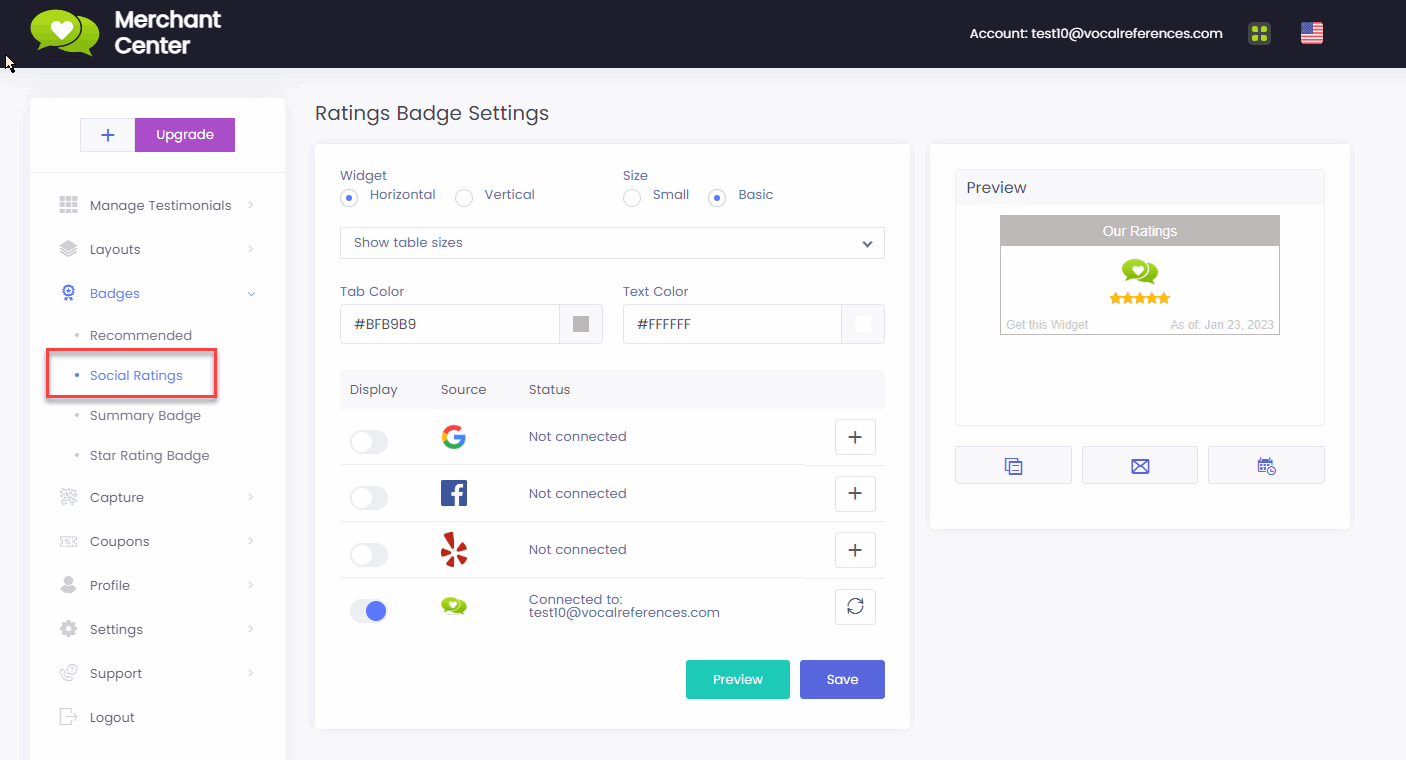 Social Ratings Widget Setup