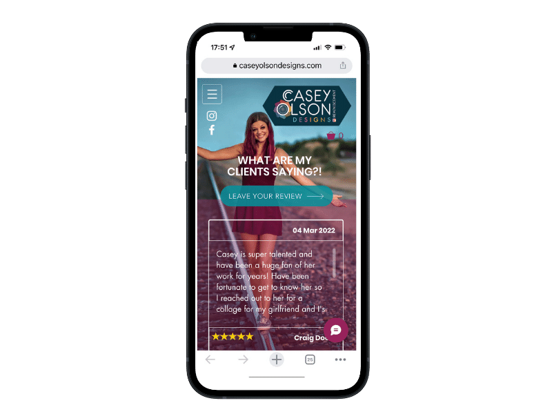 Mobile website view of testimonials