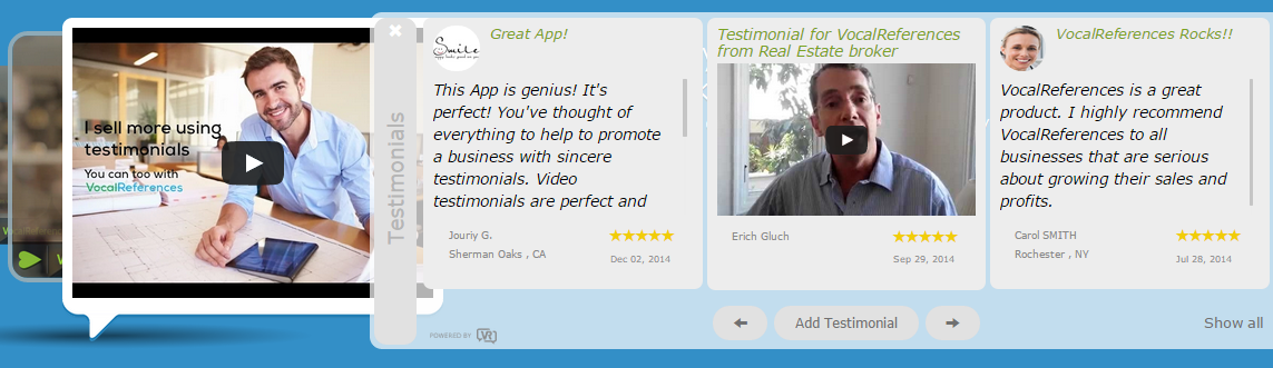 Example of Flyout Testimonial Display widget