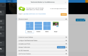 Testimonial Settings page in Weebly