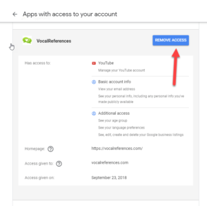 Revoke access to your YouTube Channel