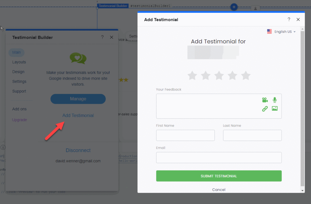 Add Testimonial Form for Testimonial Builder For Wix