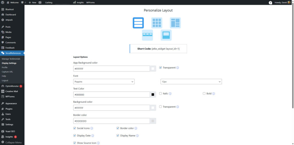 Wordpress Plugin Vocalreferences Display Settings